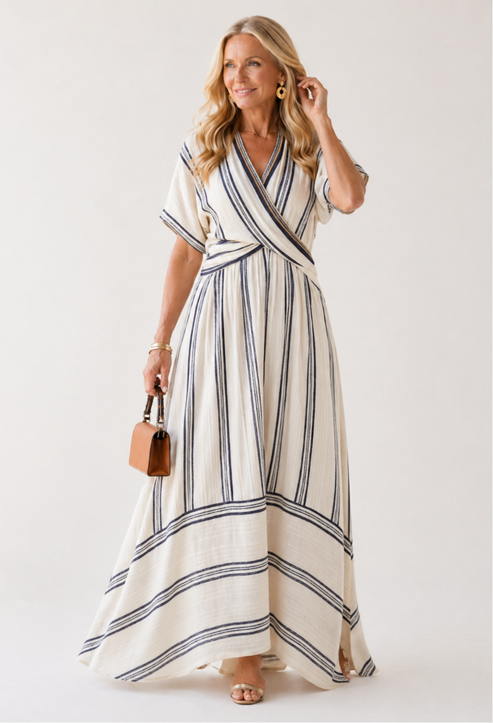 Thalassa | Abito midi avvolgente a maniche corte con scollatura a V