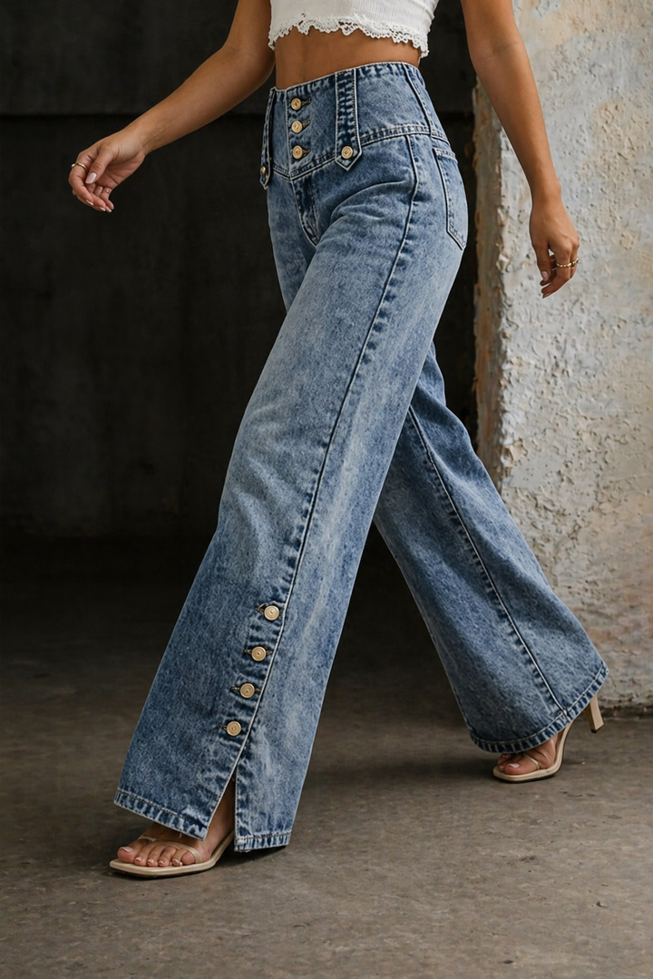 Mía | Jeans taille haute avec fente