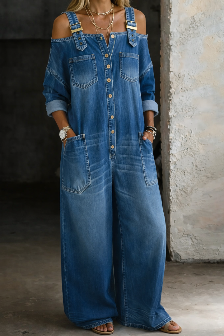 Sofía | Combinaison en Denim avec Épaules Dégagées