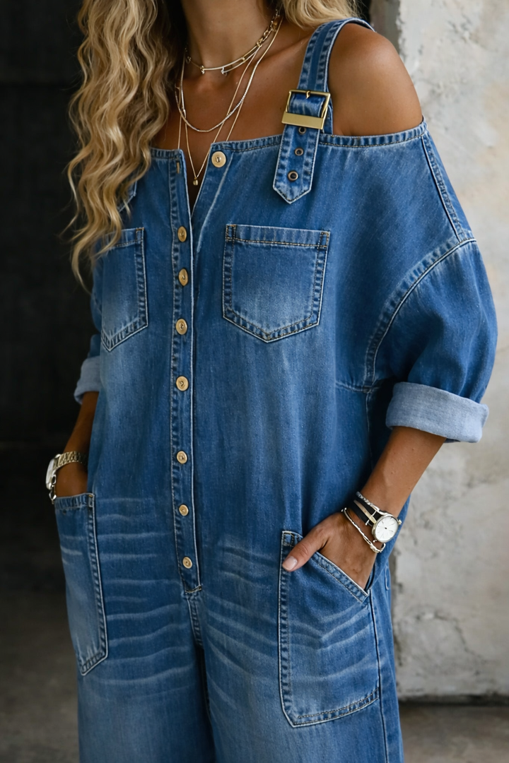 Sofía | Combinaison en Denim avec Épaules Dégagées