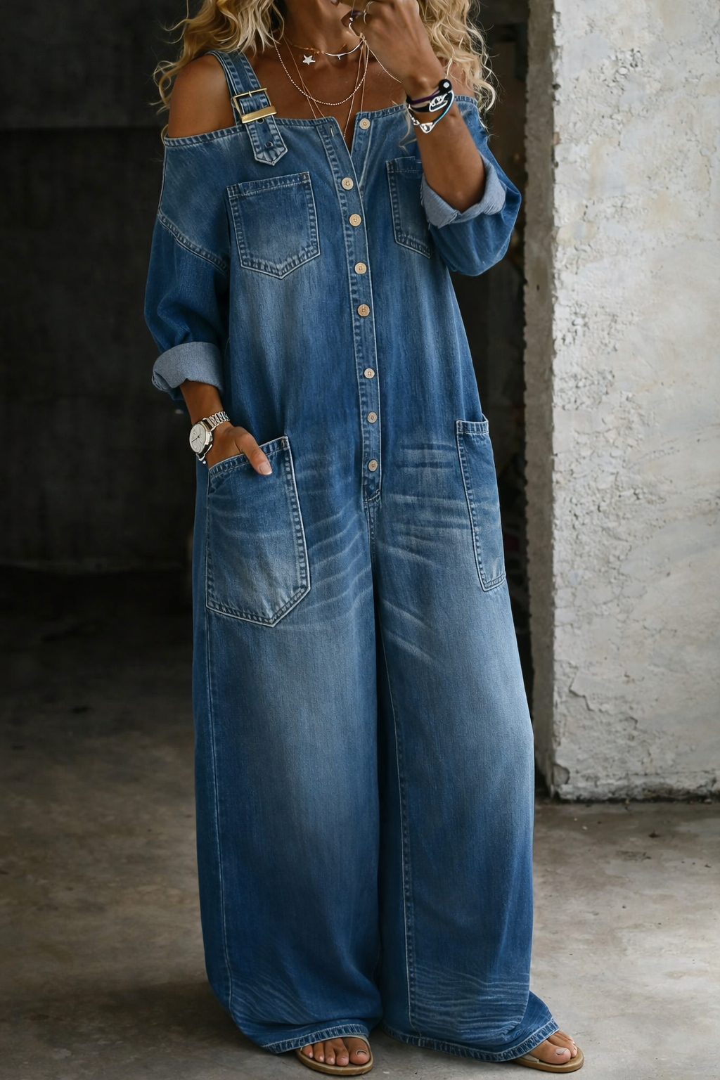 Sofía | Combinaison en Denim avec Épaules Dégagées