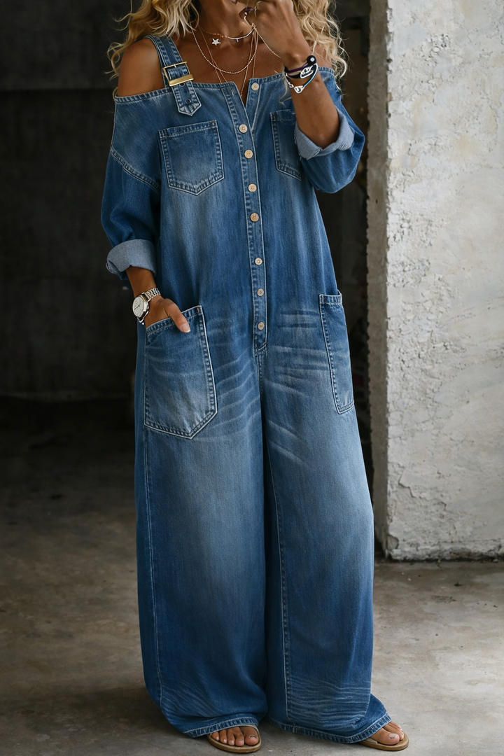 Sofía | Combinaison en Denim avec Épaules Dégagées