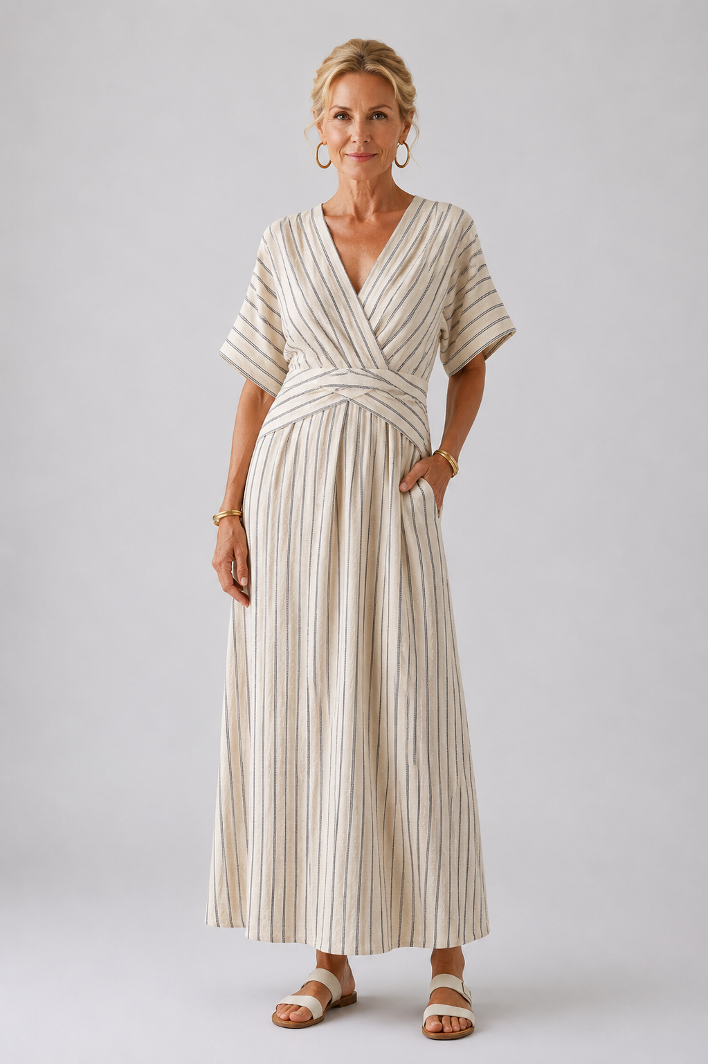 Cressida | Vestito Midi a Maniche Corte con Scollo a V e Vita Incrociata