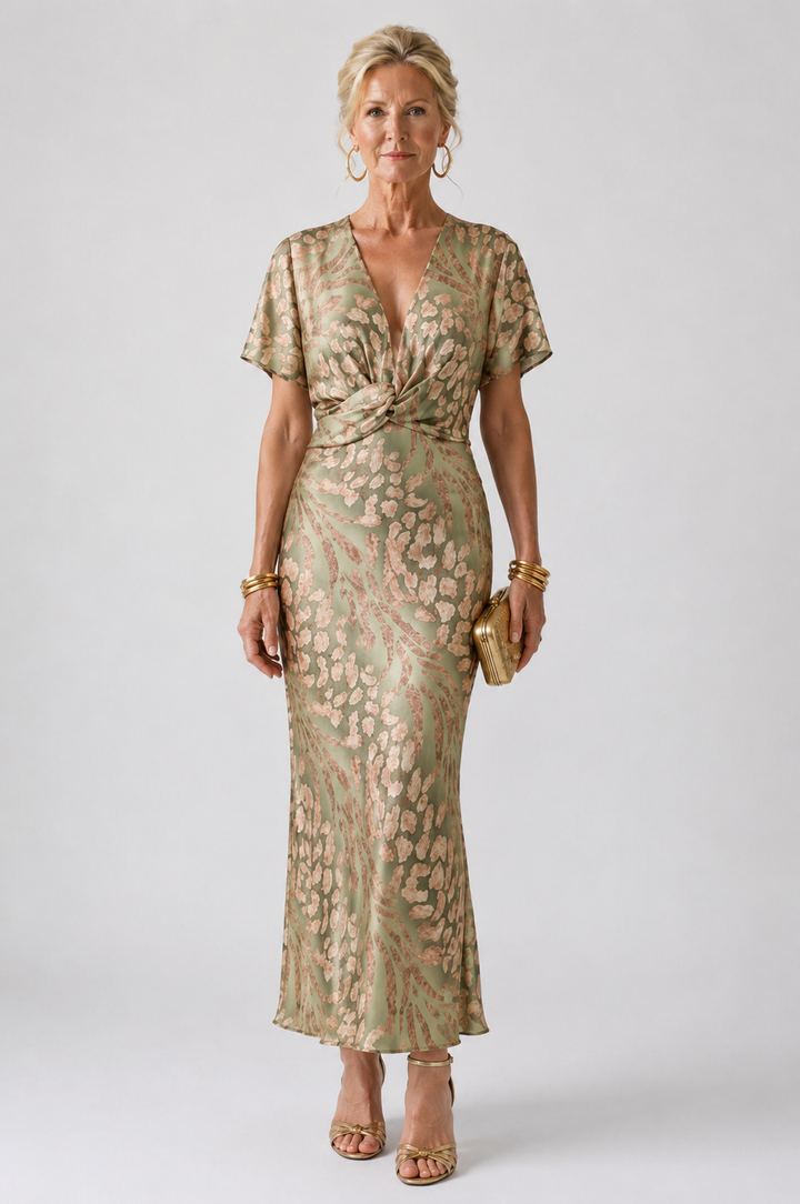 Stella & Grace™ | Abito Midi con Stampa Astratta e Scollo a V