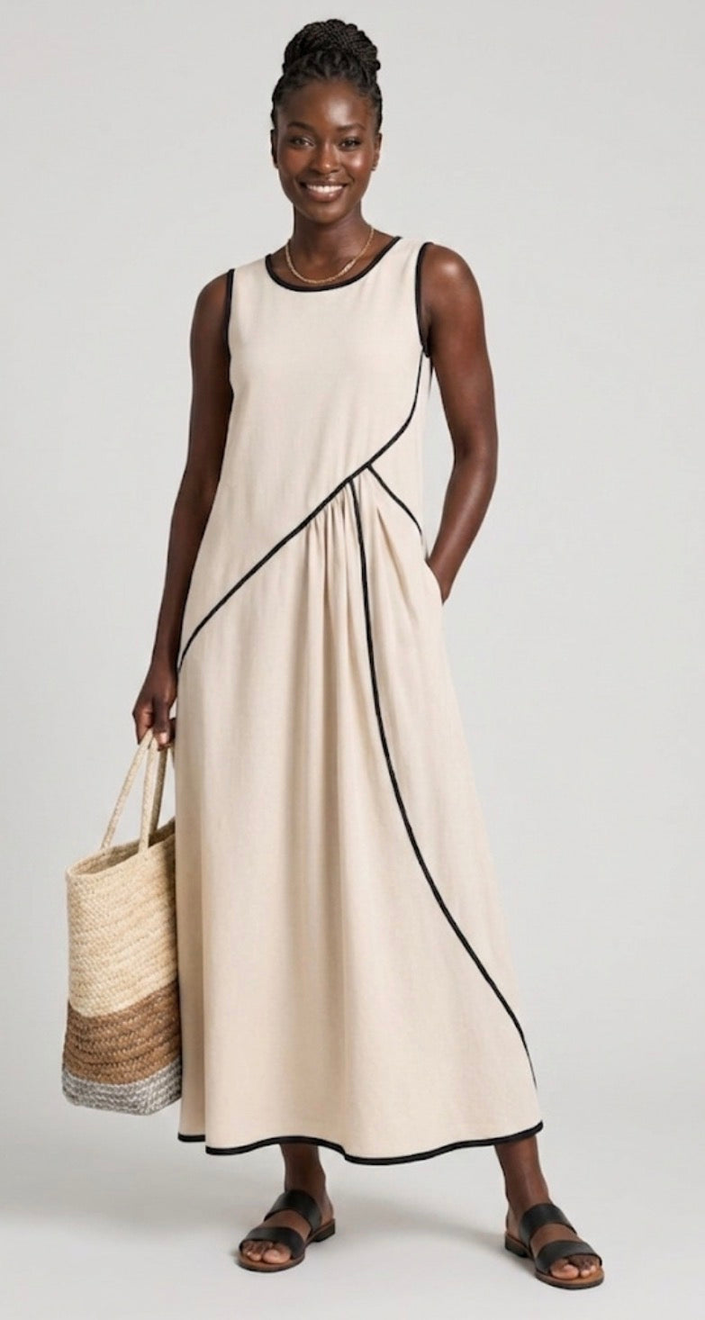 Soleia | Abito Maxi Drappeggiato senza Maniche con Collo Rotondo