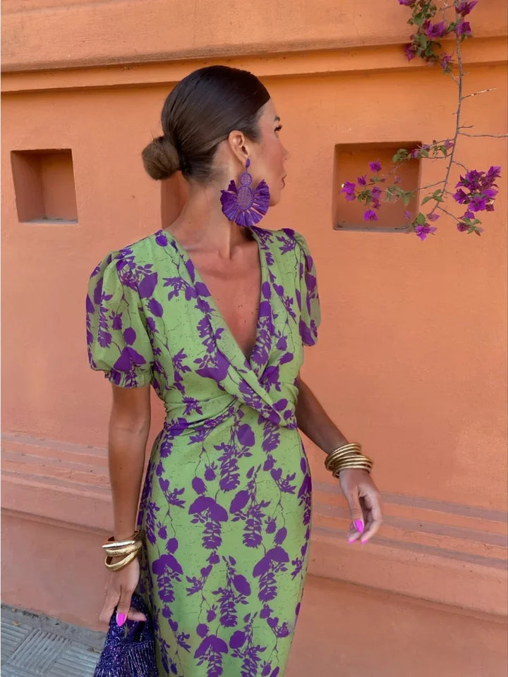 Lucinda - Robe Plissée Florale Boho à Col V