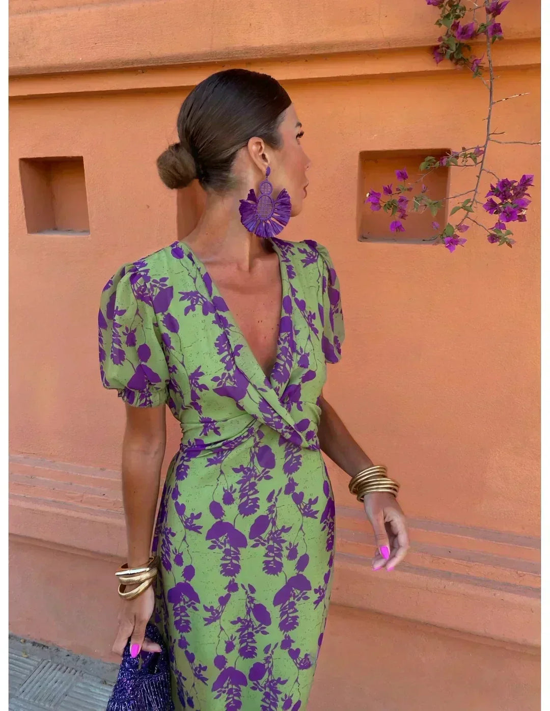 Lucinda - Robe Plissée Florale Boho à Col V