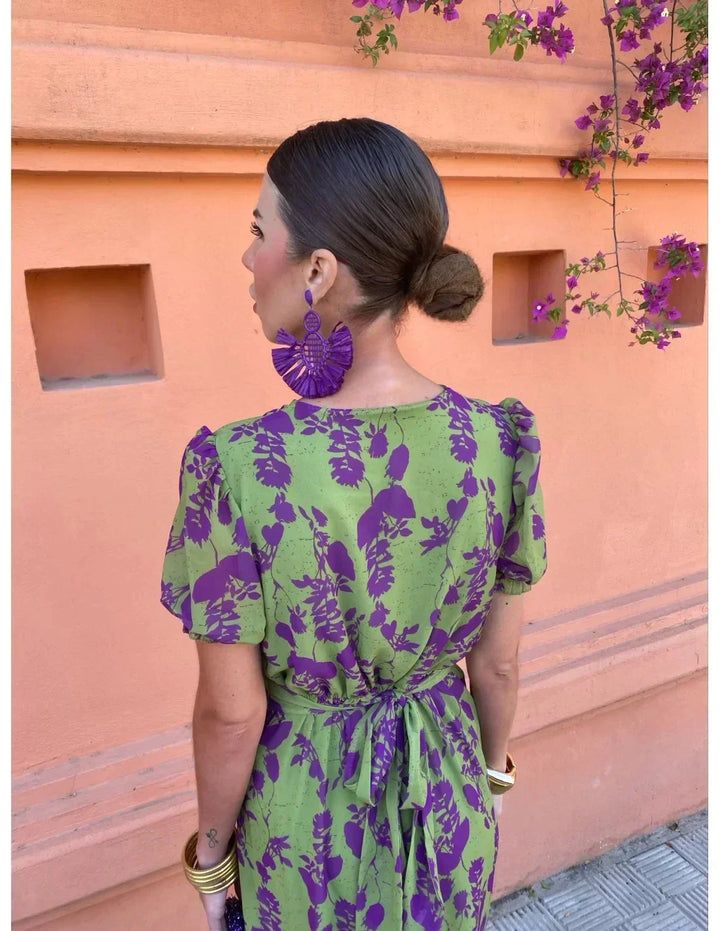 Lucinda - Robe Plissée Florale Boho à Col V