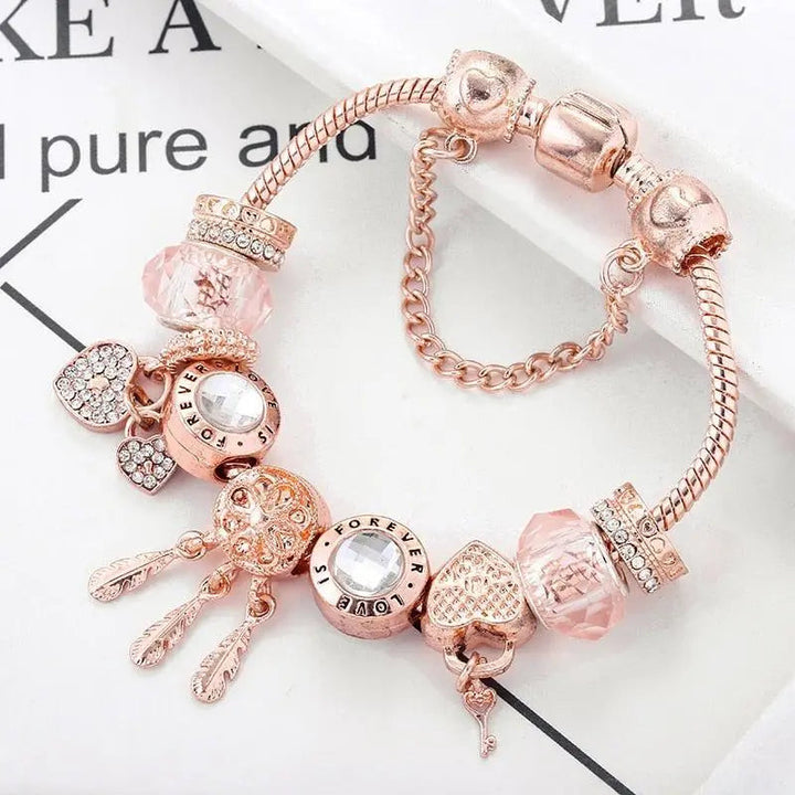 Bracelet Dreamcatcher en Rose avec Charms en Argent Sterling Inclus