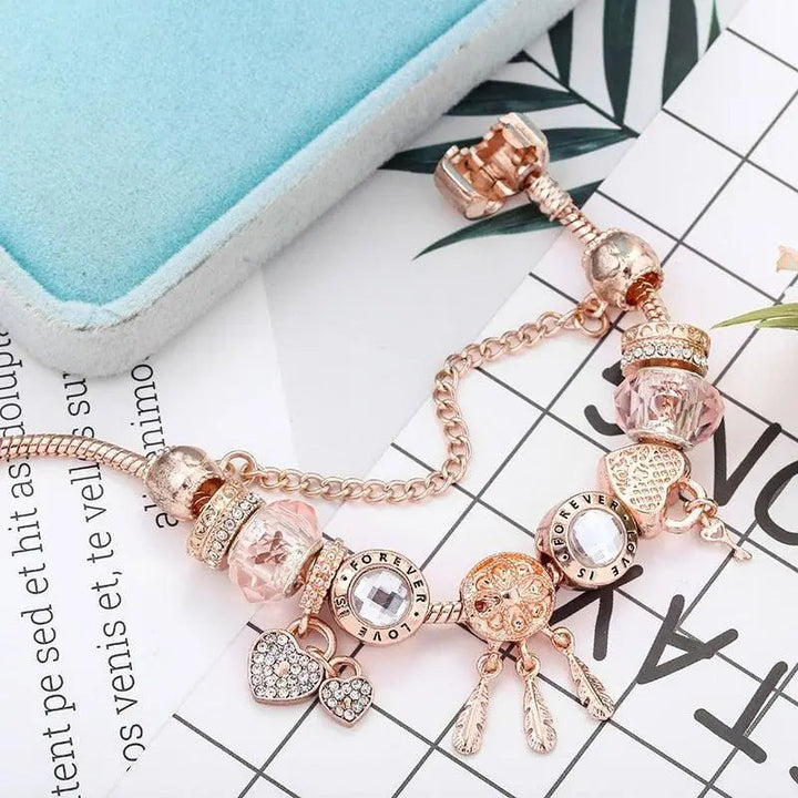 Bracelet Dreamcatcher en Rose avec Charms en Argent Sterling Inclus