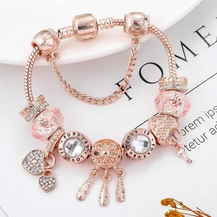 Bracelet Dreamcatcher en Rose avec Charms en Argent Sterling Inclus