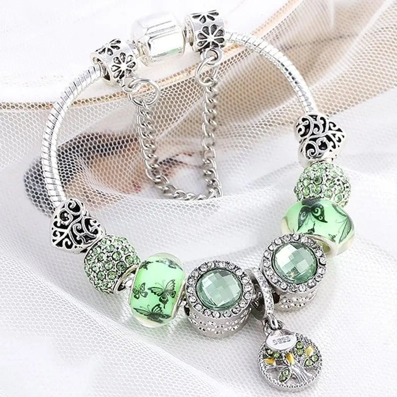 Bracelet Élégant en Argent Sterling avec Cristal Vert