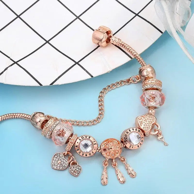 Bracelet Dreamcatcher en Rose avec Charms en Argent Sterling Inclus