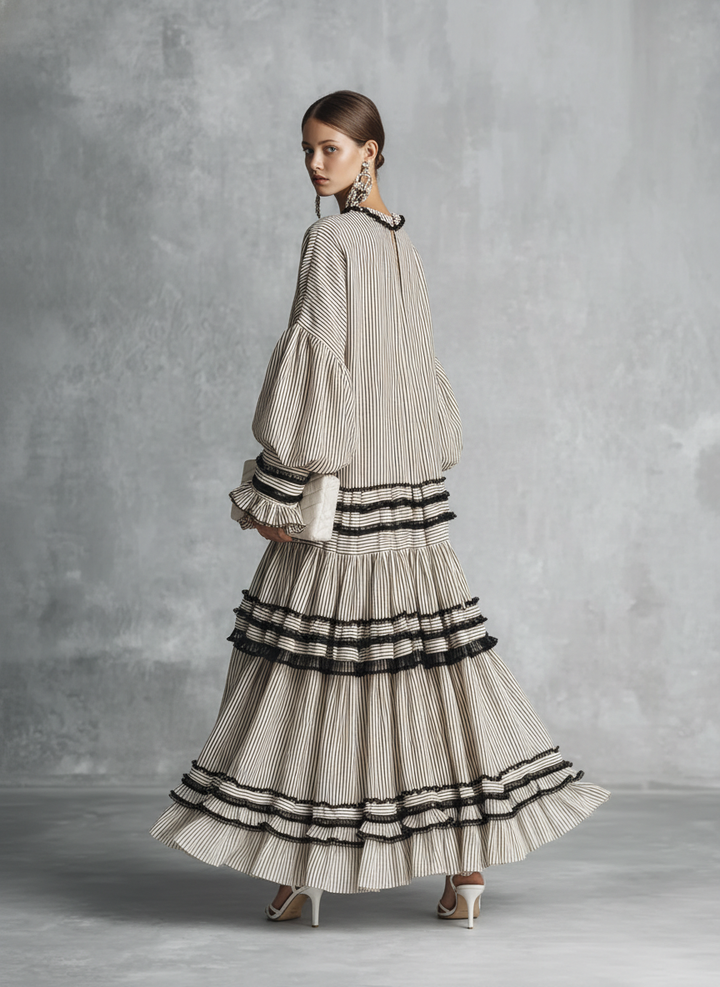 Robe maxi longue à volants à rayures bohème pour femme