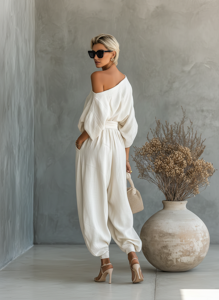 Lisa | Haut doux à épaules dénudées et pantalons tapered