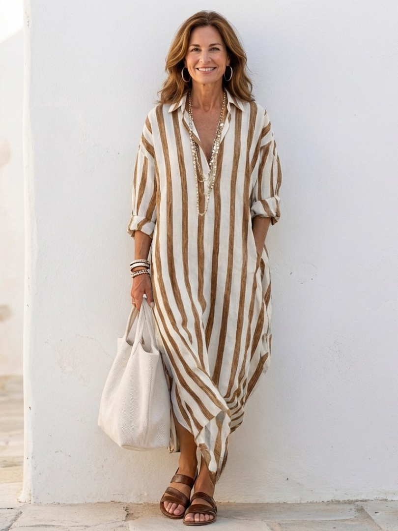 Naomi | Abito Camicia Midi a Maniche Lunghe a Righe