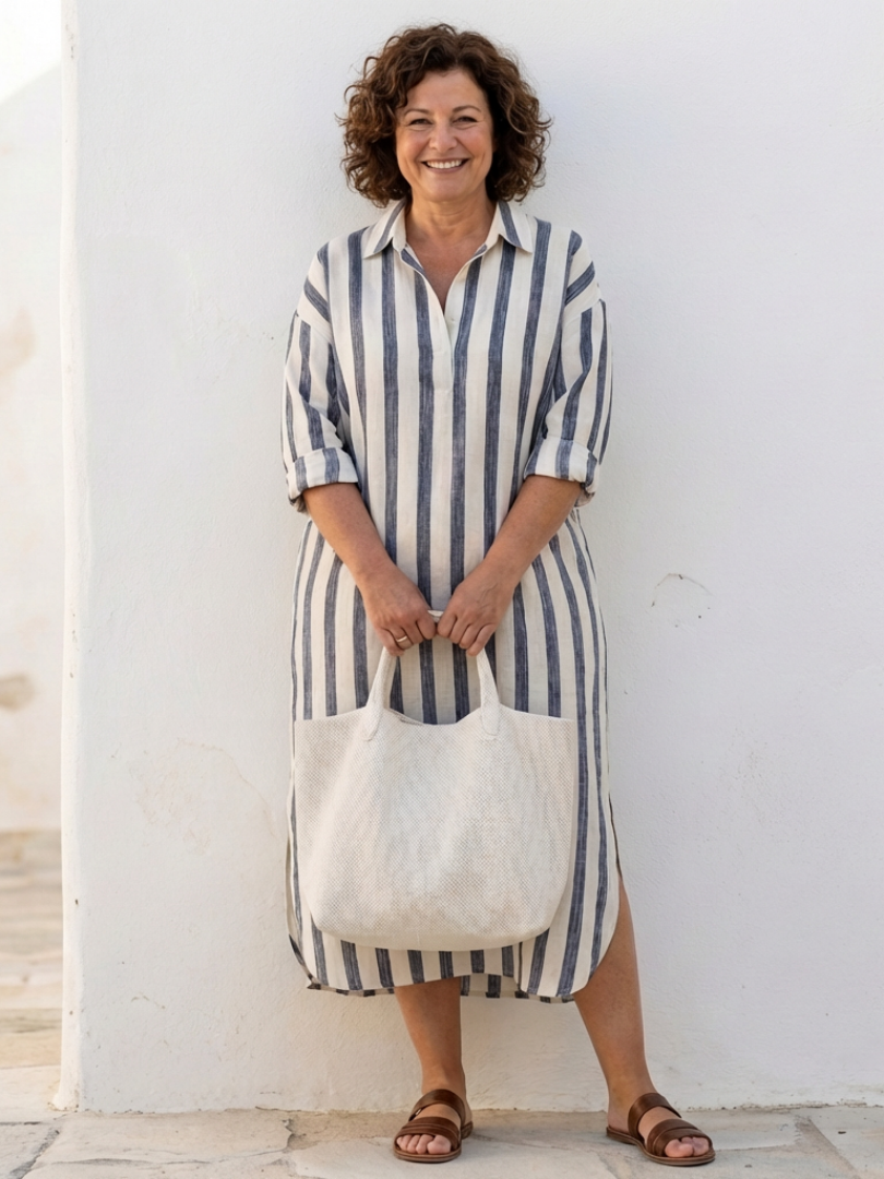 Naomi | Abito Camicia Midi a Maniche Lunghe a Righe