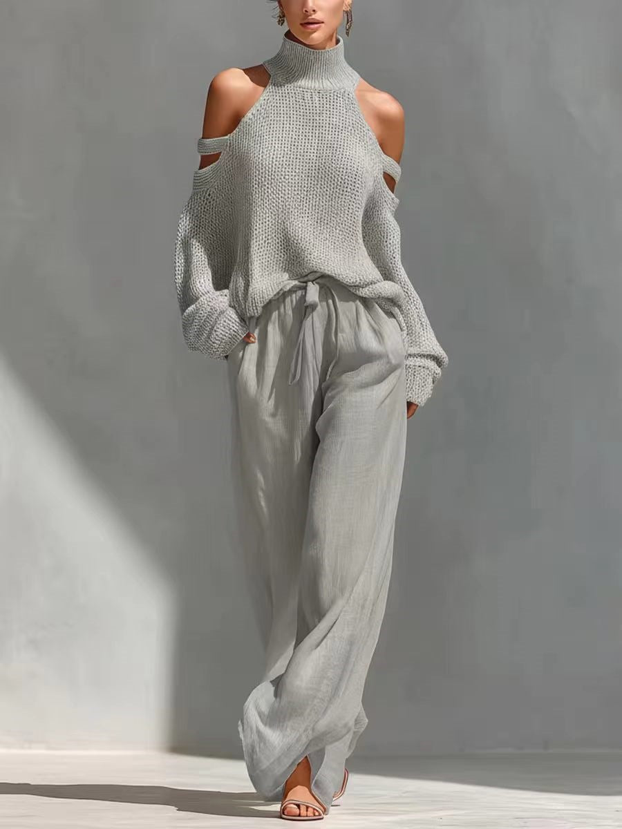 Ensemble à la mode en tricot et lin