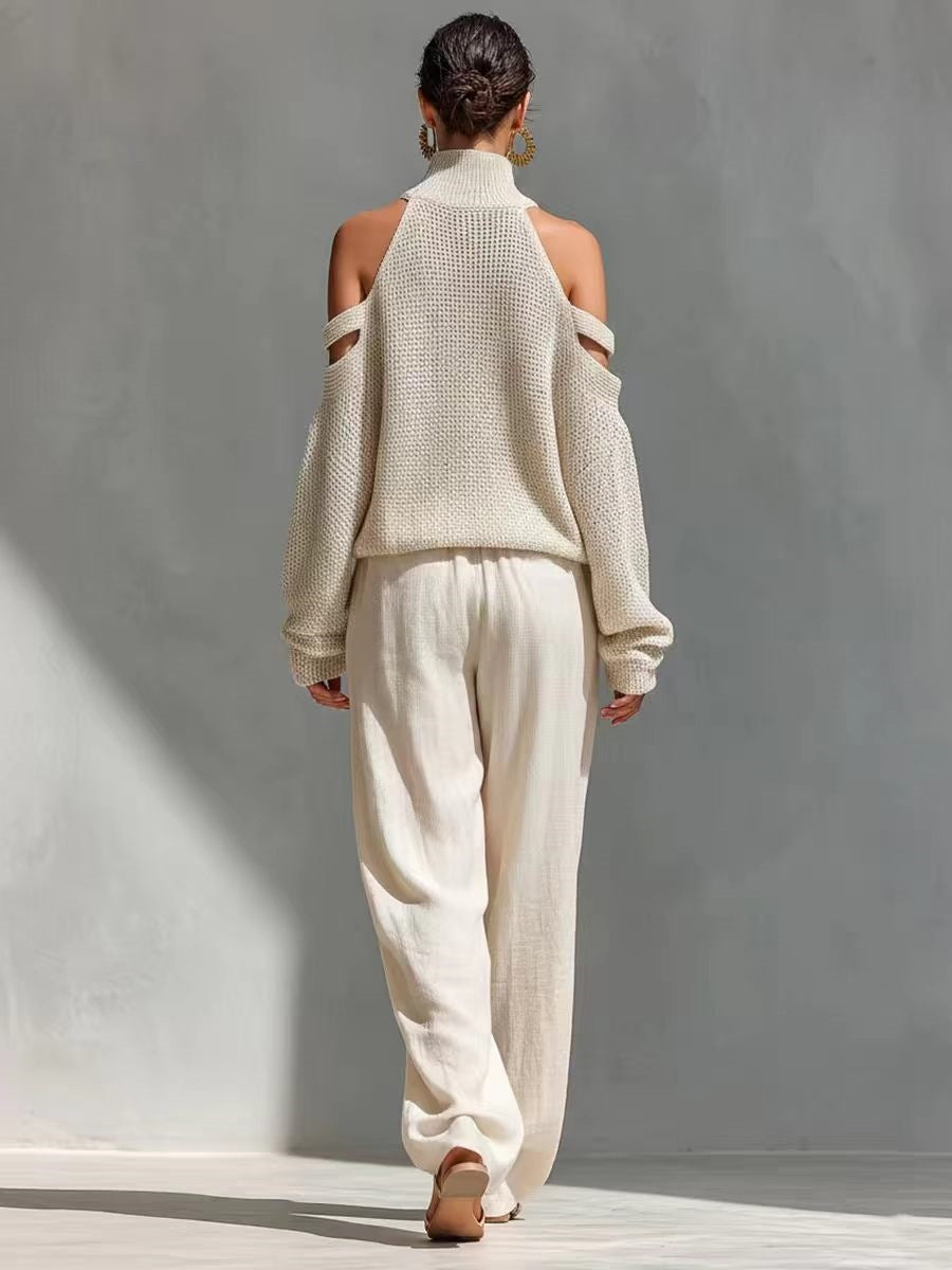 Ensemble en maille et lin à la mode