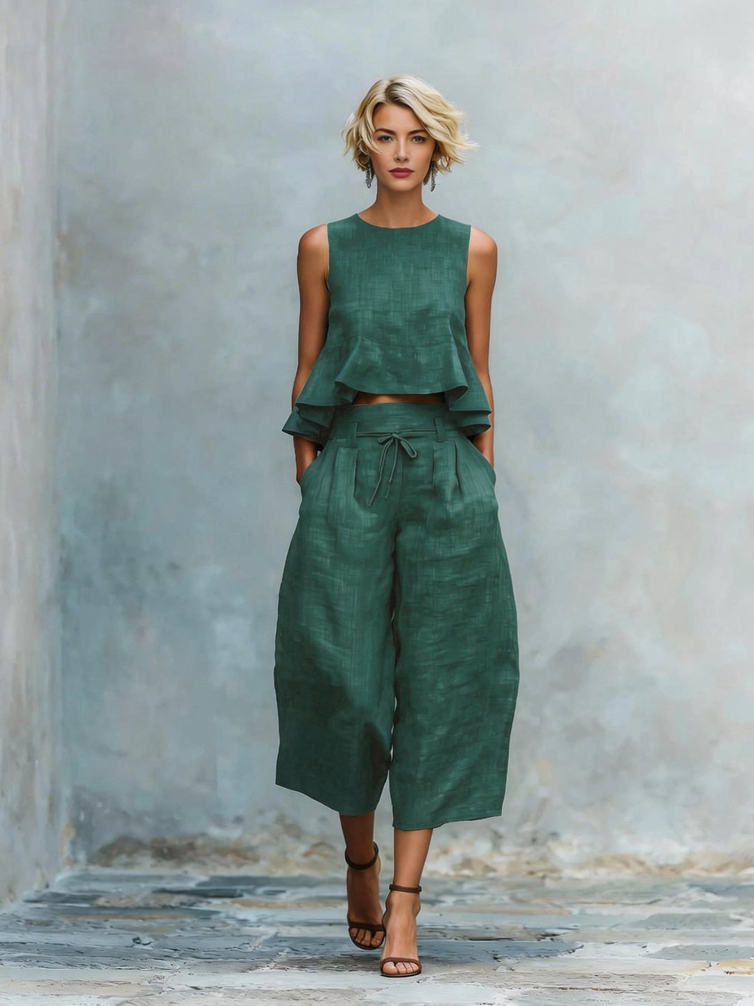 Ensemble femme deux pièces avec ourlet froncé
