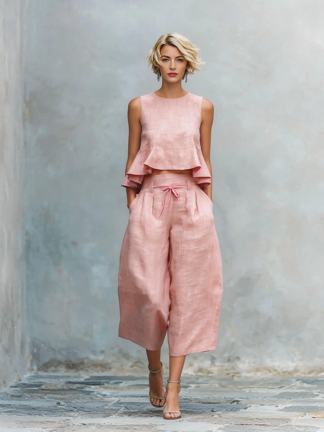 Ensemble femme deux pièces avec ourlet froncé