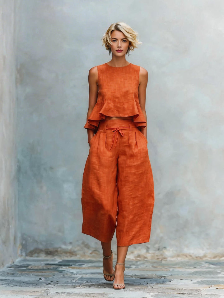 Ensemble femme deux pièces avec ourlet froncé