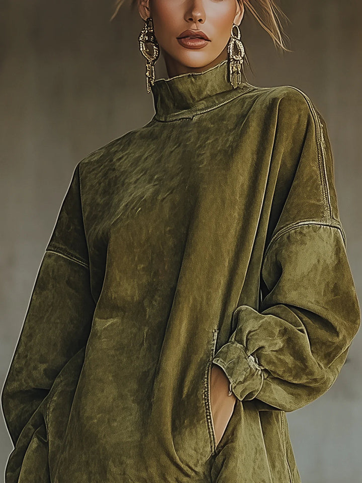 Grace | Robe Col Roulé en Suédine
