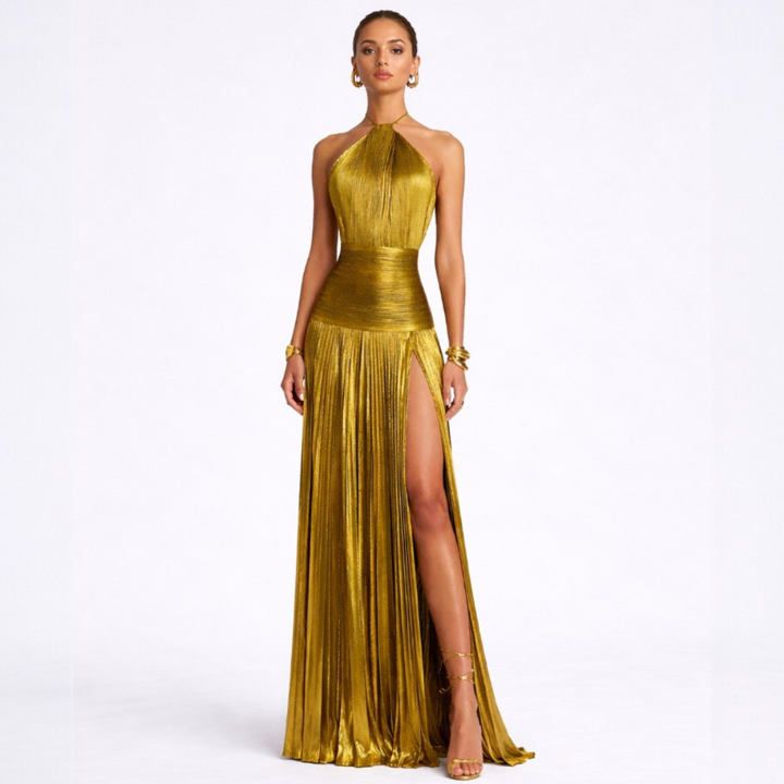 Emma - Robe Halter Ouverte dans le Dos Métallique