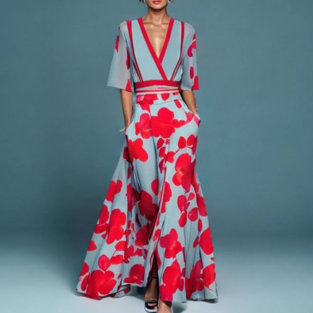 Hazel - Robe Maxi Fleurie Élégante Avec Ceinture