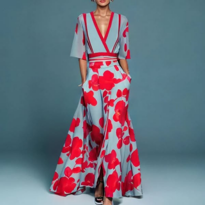 Hazel - Robe Maxi Fleurie Élégante Avec Ceinture