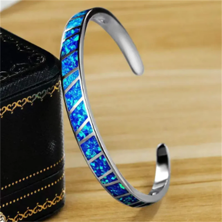 Bracelet Ajustable en Opale de Feu Bleu Élégant en Argent