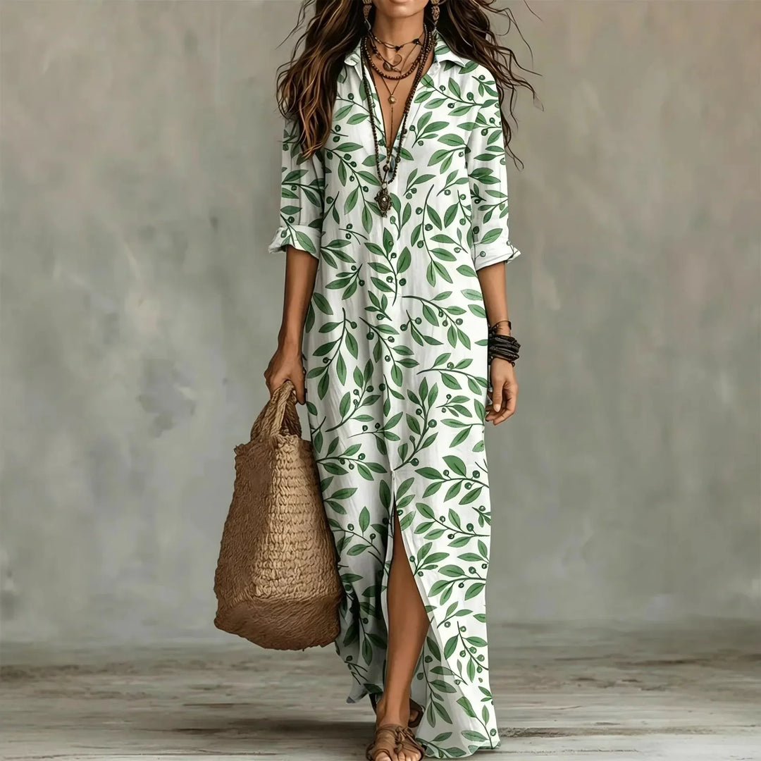 Olivia | Abito Camicia con Stampa Botanica