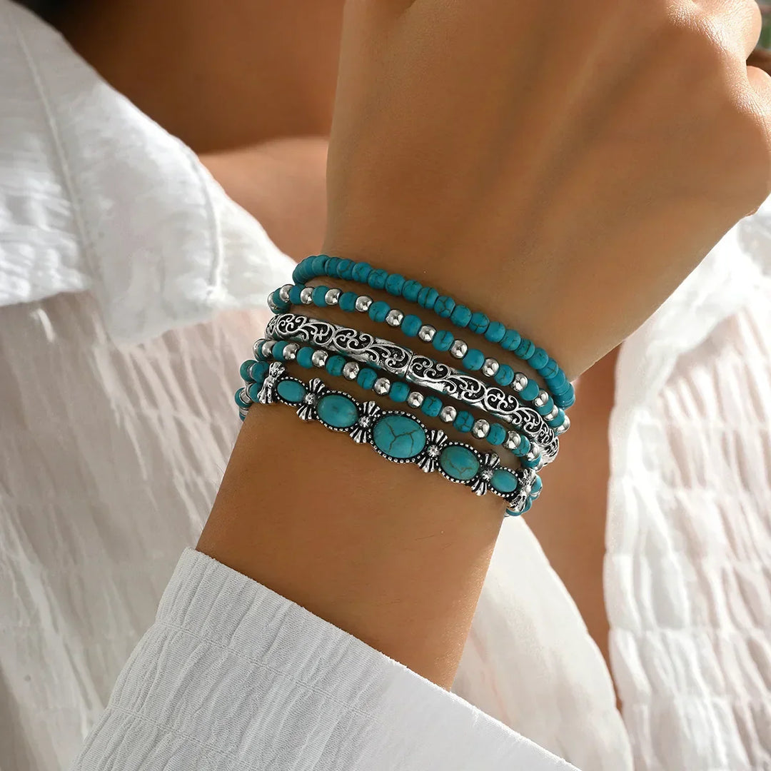 Ensemble de Bracelets en Perles Turquoise Bohémien