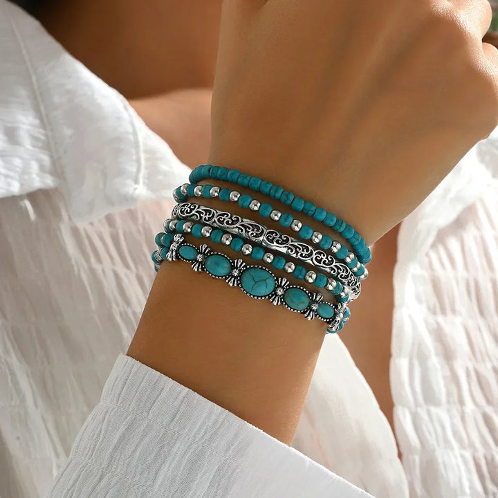 Ensemble de Bracelets en Perles Turquoise Bohémien