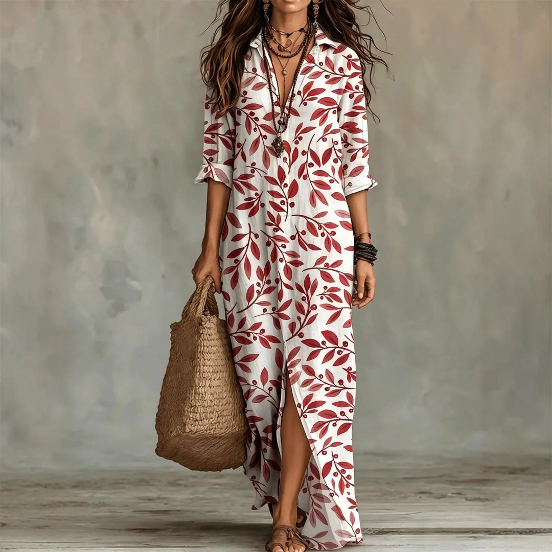 Olivia | Abito Camicia con Stampa Botanica