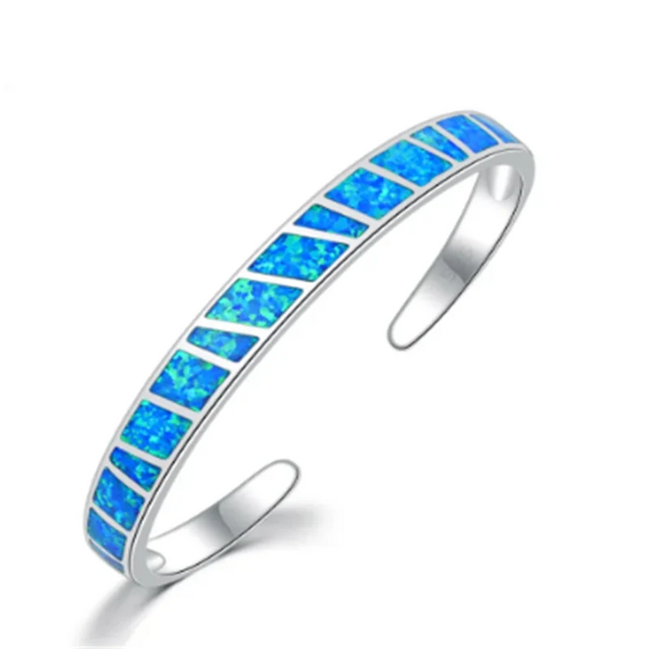 Bracelet Ajustable en Opale de Feu Bleu Élégant en Argent