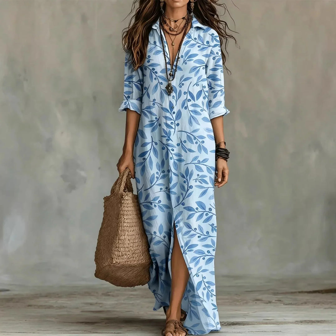 Olivia | Abito Camicia con Stampa Botanica