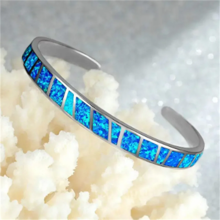 Bracelet Ajustable en Opale de Feu Bleu Élégant en Argent