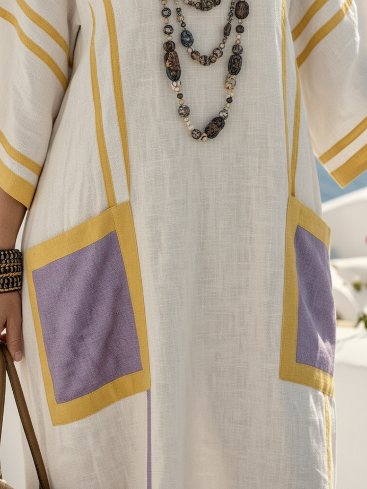 Zafira | Abito Maxi con Scollo a V e Maniche Corte