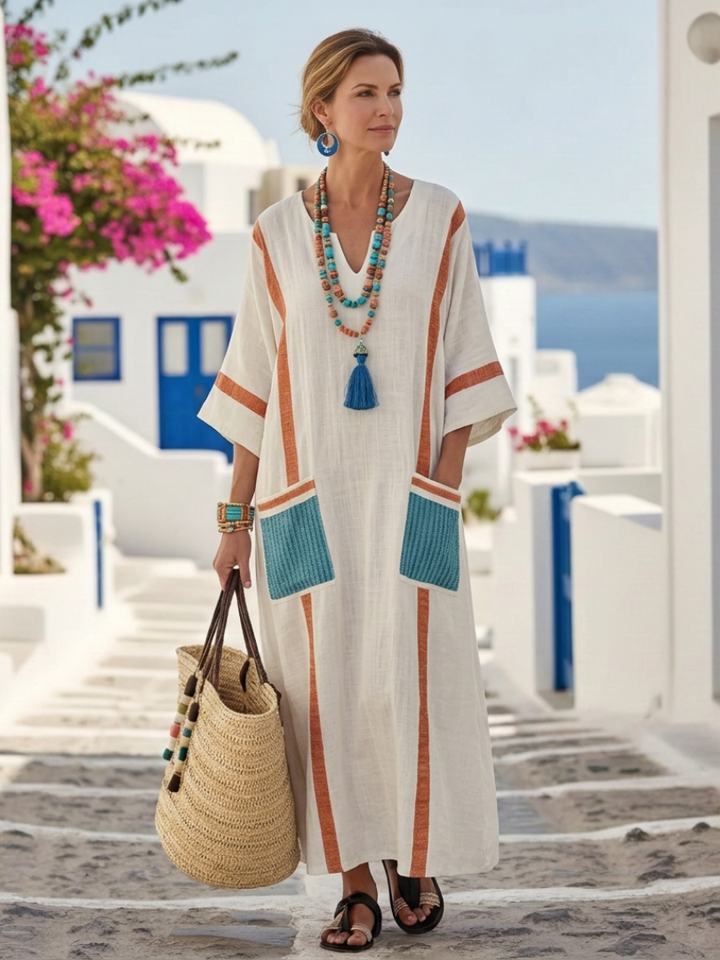 Noemi | Vestito Maxi con Scollo a V e Maniche Corte