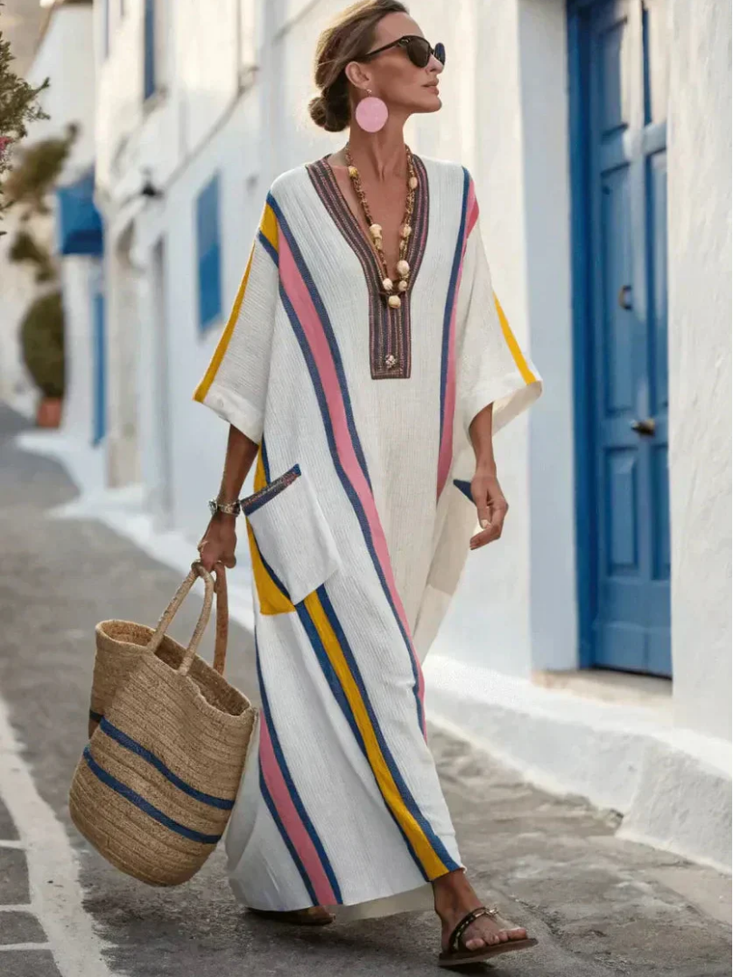 Noemi | Vestito Maxi con Scollo a V e Maniche Corte