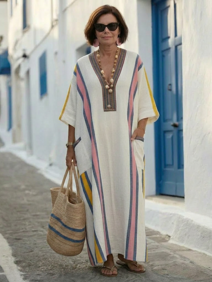 Noemi | Vestito Maxi con Scollo a V e Maniche Corte