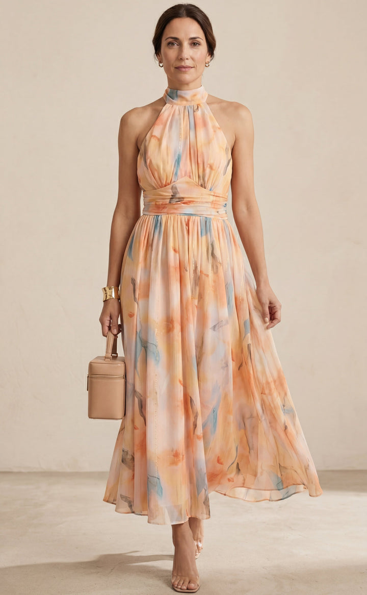 ESTHER | Robe Halter de Style Aquarelle