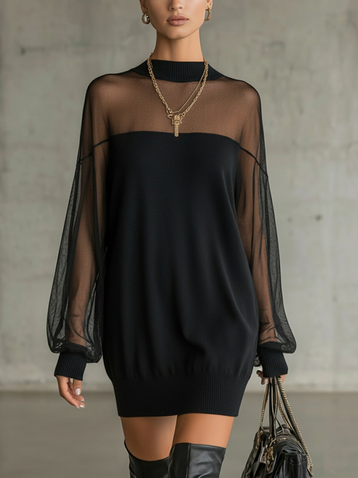 Amélie™ | Elegante Abito Mini Nero con Maniche in Rete