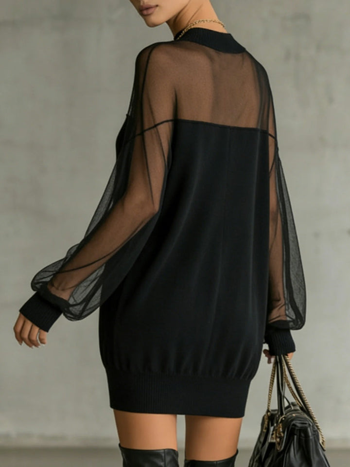 Amélie™ | Elegante Abito Mini Nero con Maniche in Rete