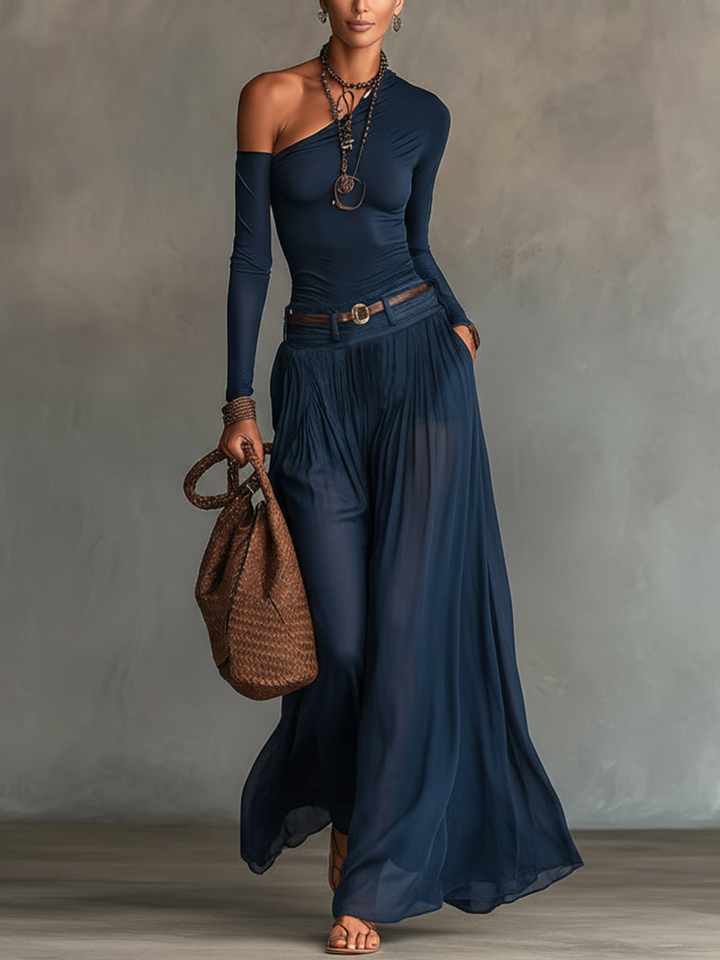 Ensemble Top à Une Épaule et Jupe en Tulle