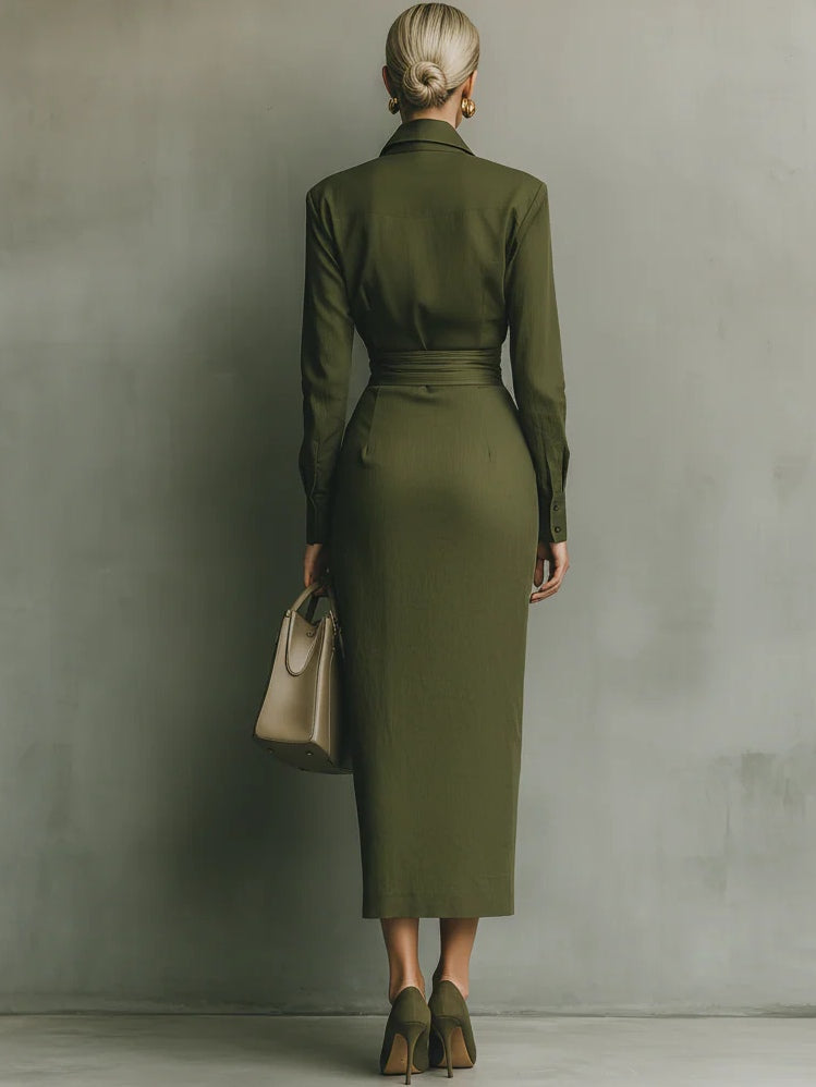 Noëlle™ | Robe maxi en vert militaire