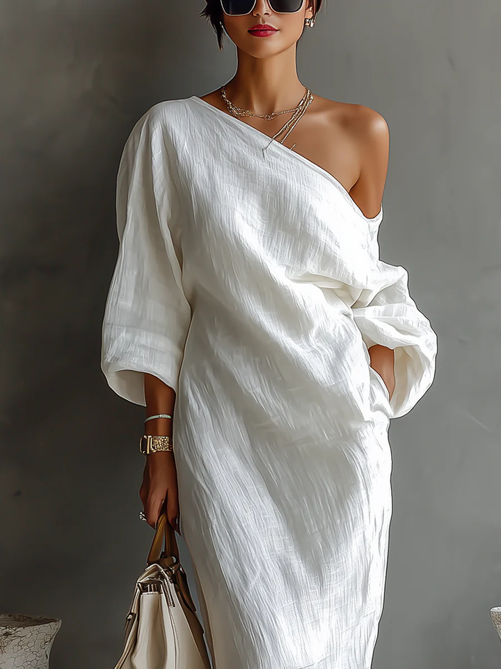 Elise™ | Élégant robe maxi à une épaule en blanc
