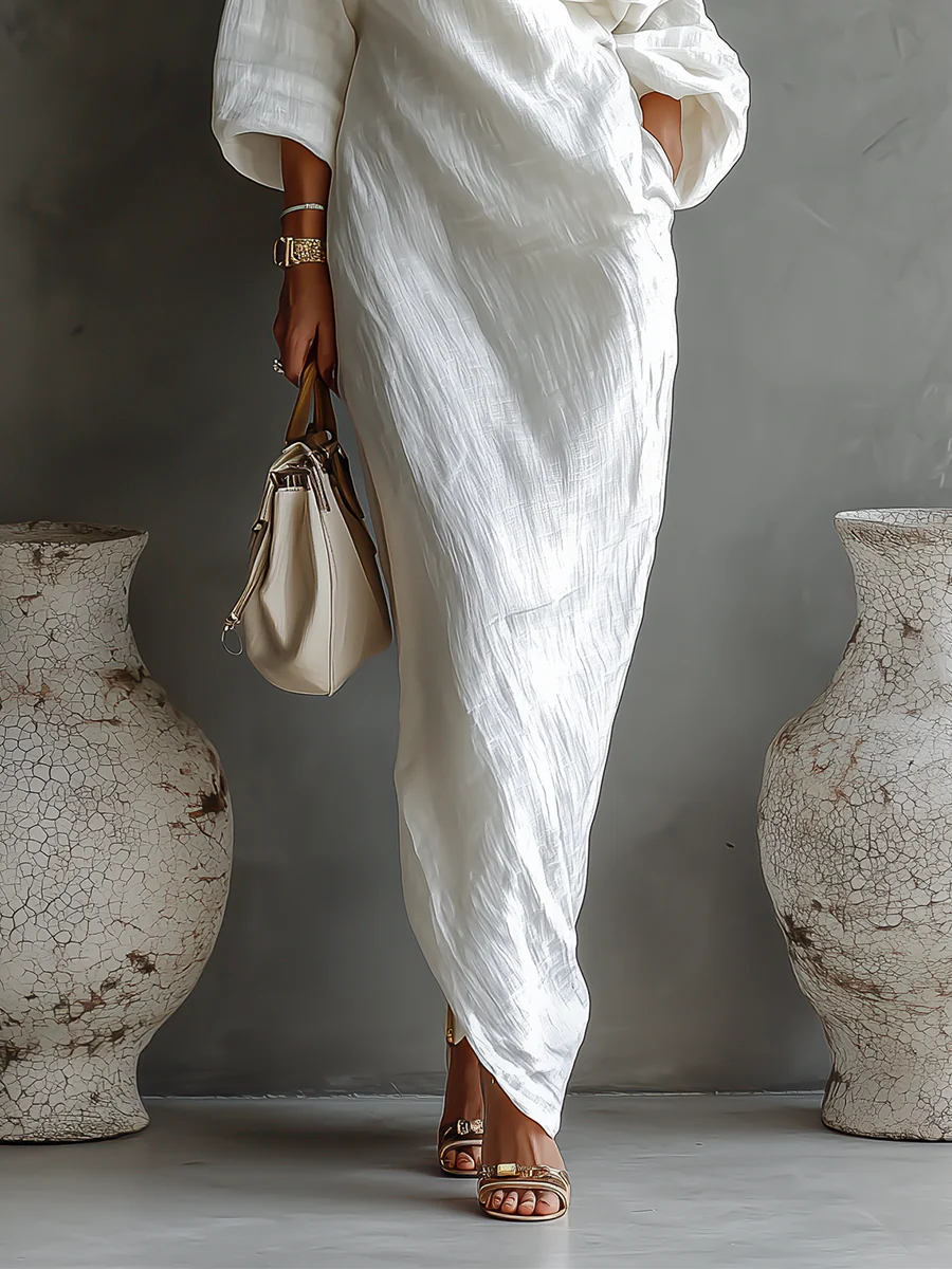 Elise™ | Robe maxi élégante à épaule unique en blanc