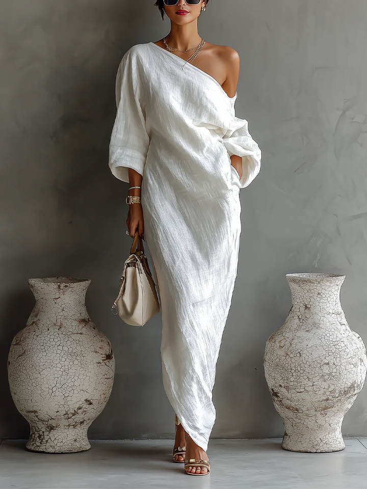 Elise™ | Robe maxi élégante à épaule unique en blanc